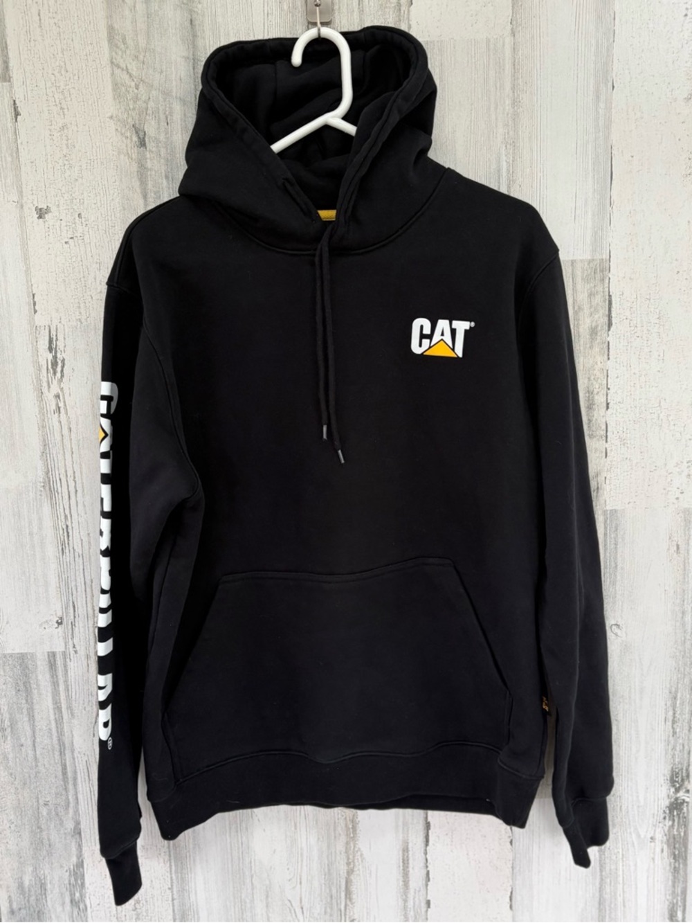 Caterpillar Men’s Size Large Drawstring Hoodie In Black Caterpillar Graphics